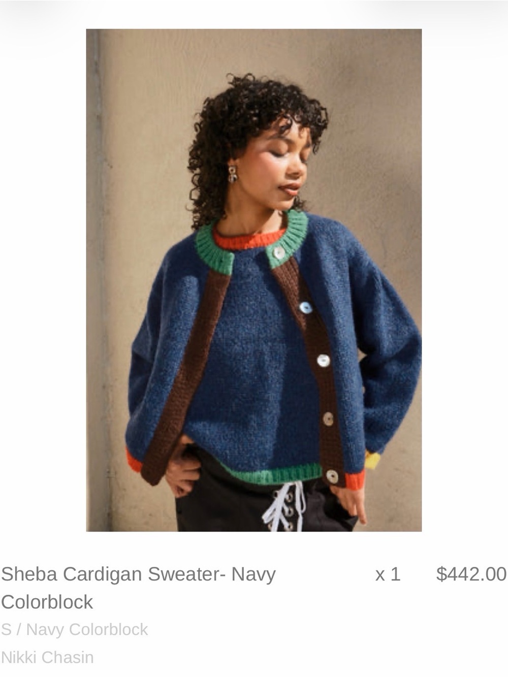 Nikki Chasin Sheba Cardigan Navy Colorblock Small